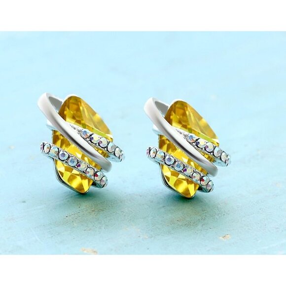 Women's Yellow Leafael Wish Charm Birthstone Crystal Stud Earrings Jewellery - Picture 2 of 7